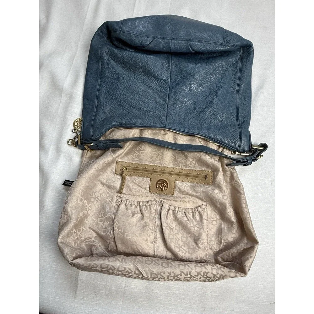 DKNY Donna Karen New York Pebble Leather Ocean Blue Hobo Shoulder Bag